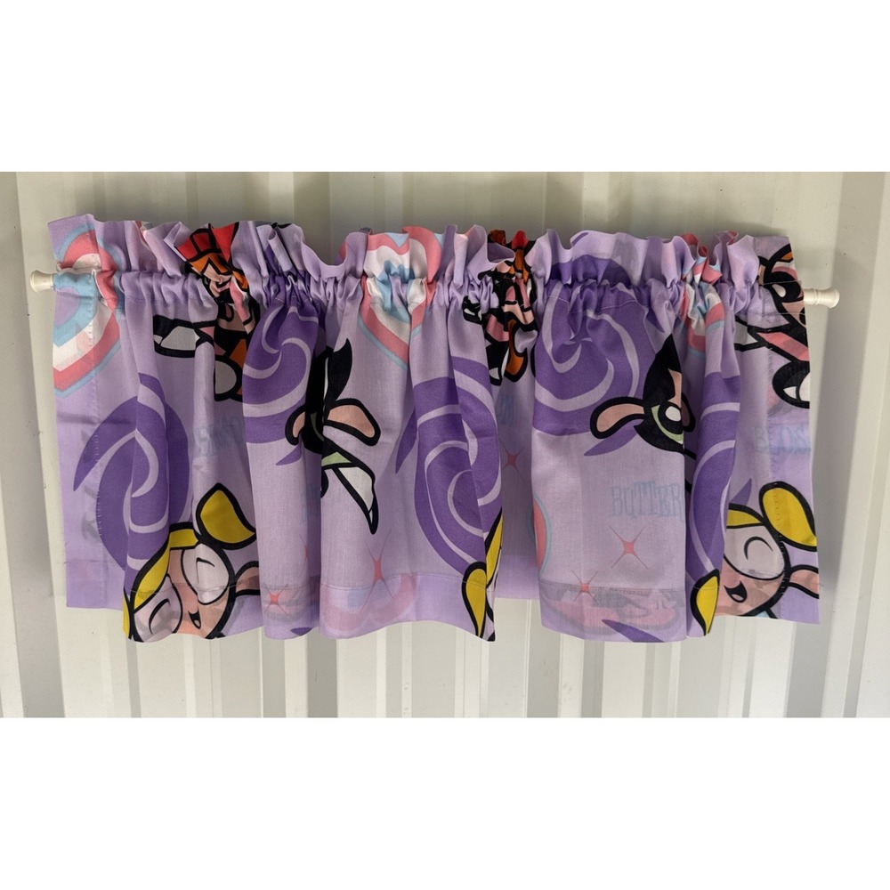 Vtg Y2K Powerpuff Girls Twin Flat & Fitted Sheet Set + 2 Valance Curtains Purple - Picture 4 of 7